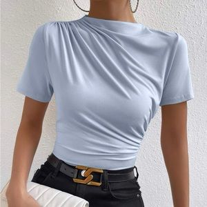 SHEIN frenchy mock neck ruched tee